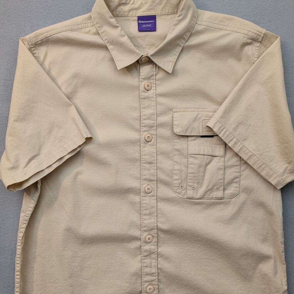 Backcountry Shirt Mens Large Beige Short Sleeve Button Stretch Hiking Outdoors